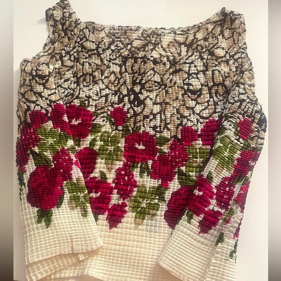 Floral Textured Plus Size24W Sleeveless Top in vibrant red, cream, & brown - Picture 1 of 9